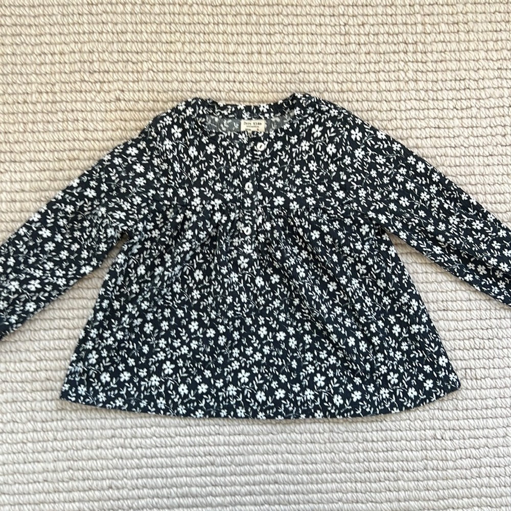 Zara black white floral blouse